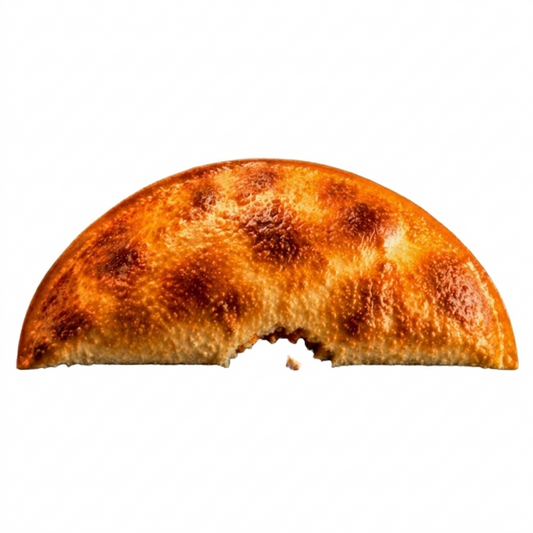 Yucatán Citrus Boar Large Handmade Empanadas Half-eaten crust on a white background